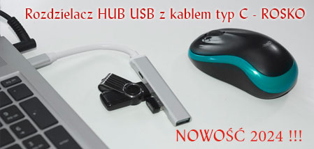 Rozdzielacz HUB USB ROSKO z grawerem na życzenie | Rozdzielacz HUB z kablem typ C | Reklamowy HUB USB z logo firmy